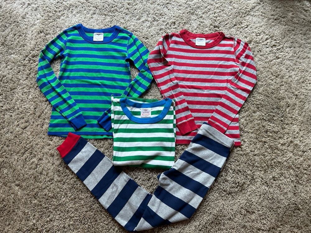 MIXED LOT Hanna Andersson 8/10/12 Boys Pajama Tops & Pants Striped Blue Gray G26